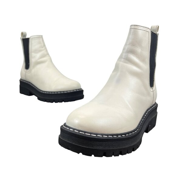 Marc Fisher Ivory White Leather/Textile Womens Chelsea Boots Size 7M - Picture 1 of 13
